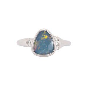 1.75cts Boulder Opal Ring in Solid 14K White Gold with Natural Diamond Accents